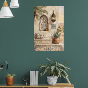 Moroccan Desert Oasis Watercolor Boho Wall Art
