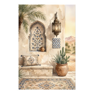 Moroccan Desert Oasis Watercolor Boho Wall Art