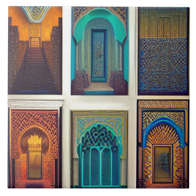 Moroccan designs arches colourful ceramic tile (Front)