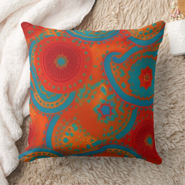 Moroccan exotic red orange teal green Circle 2 Cushion (Blanket)