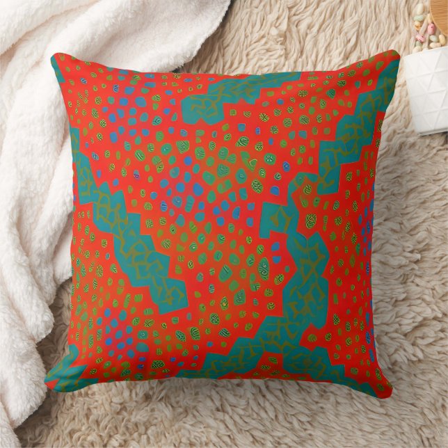 Moroccan exotic red orange teal green Dots Cushion (Blanket)