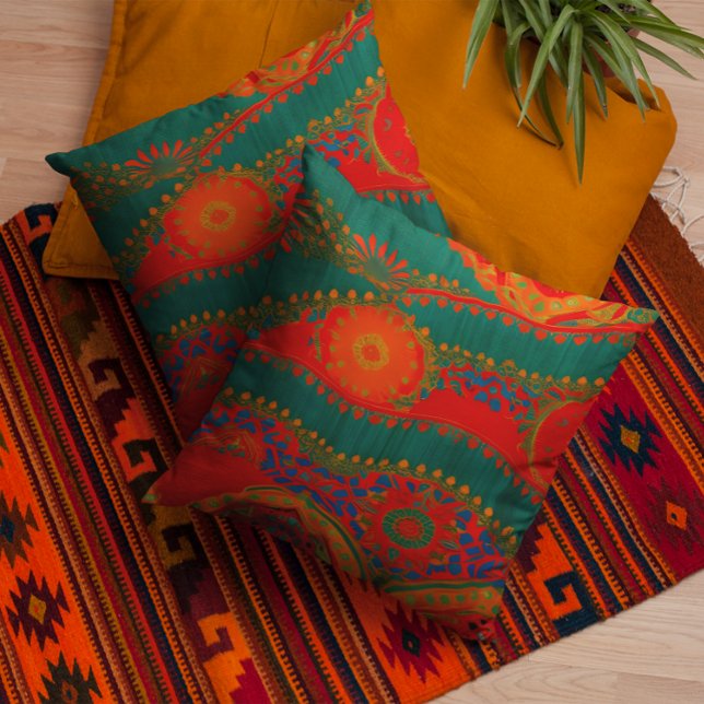 Moroccan fabric exotic red orange blue teal gold  cushion (Creator Uploaded)