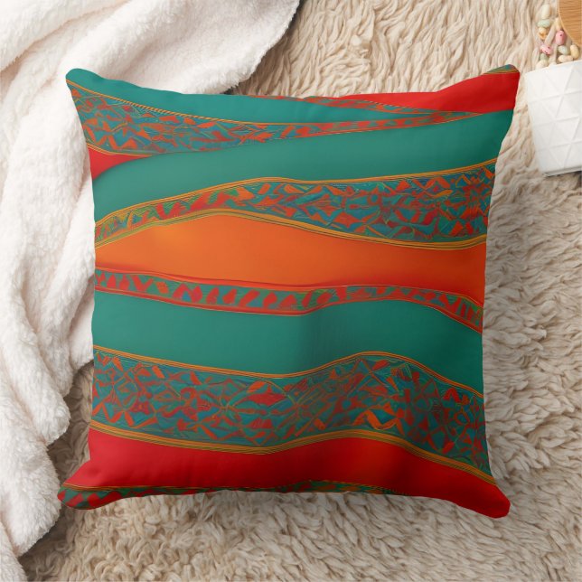 Moroccan fabric exotic red orange blue teal green cushion (Blanket)