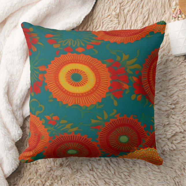 Moroccan fabric exotic red orange teal green M Cushion (Blanket)