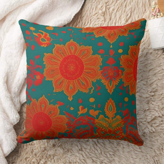 Moroccan fabric exotic red orange teal green O Cushion (Blanket)