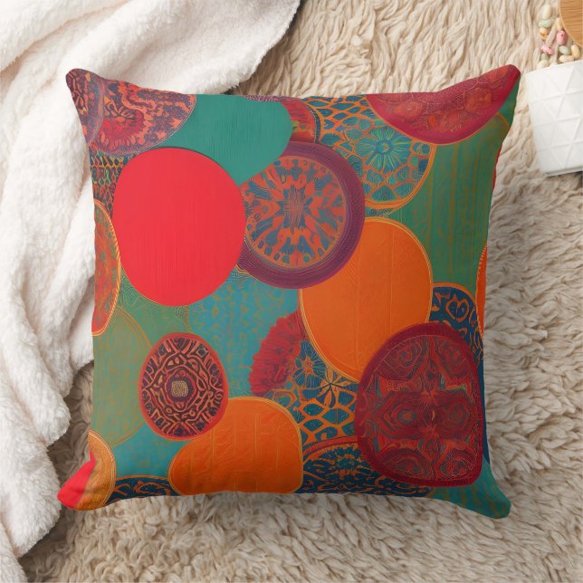 Moroccan fabric exotic red orange teal green P Cushion (Blanket)