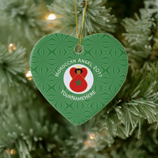 Moroccan Flag Angel Year Your Name Ceramic Ornament (Tree)