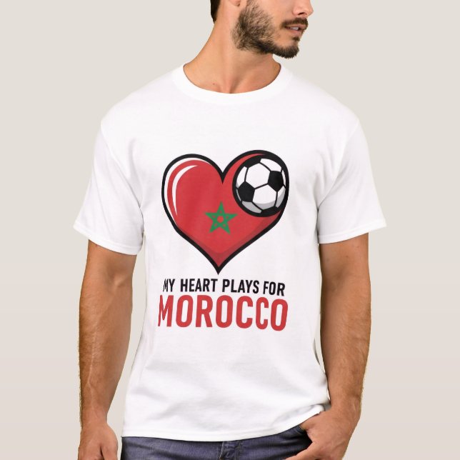 Moroccan Flag Football Passion Design T-Shirt (Front)
