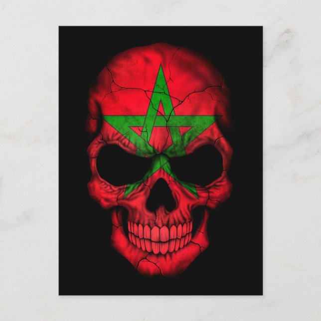 Moroccan Flag Skull on Black Postcard (Front)