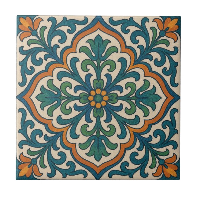 Moroccan Floral Medallion Ceramic Tile (Front)