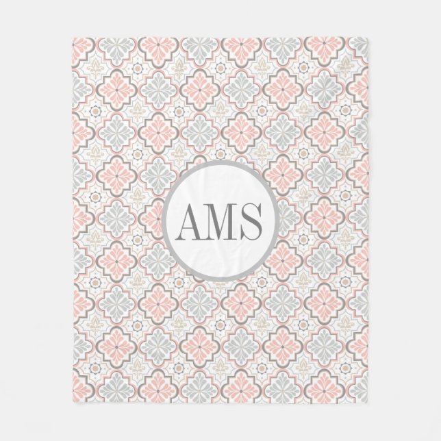 Moroccan Flower Monogram Personalised Fleece Blanket (Front)