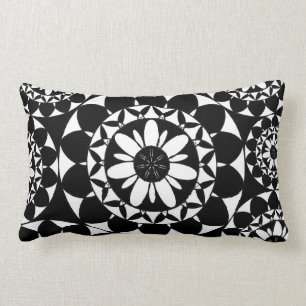 Moroccan Flower Tile Design Black and White Lumbar Cushion