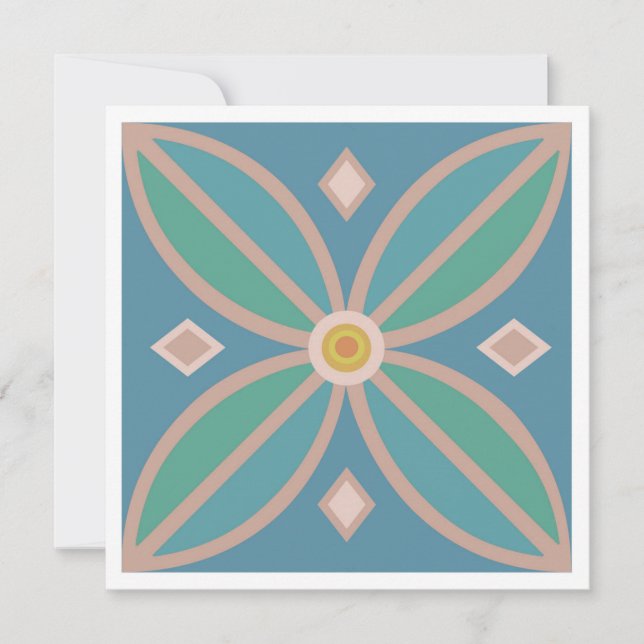 Moroccan flower tile in teals, pink and lemon card (Front)