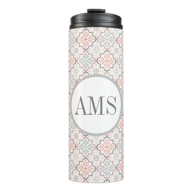 Moroccan Flowers Monogram Personalised Thermal Tumbler (Front)