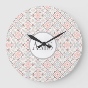 Moroccan Flowers Pattern Monogram Large Clock