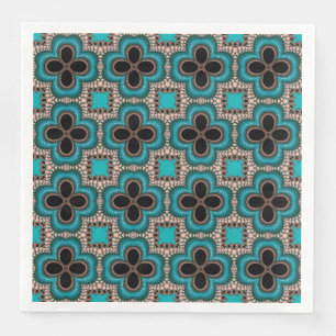 Moroccan Geometric Floral Pattern Teal Tan Black P Napkin