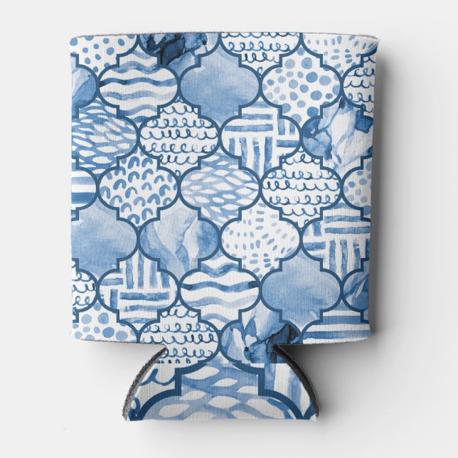Moroccan geometric, watercolor seamless pattern. can cooler (Front)