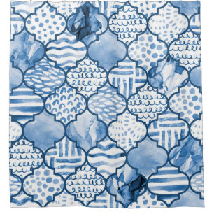 Moroccan geometric, watercolor seamless pattern. shower curtain