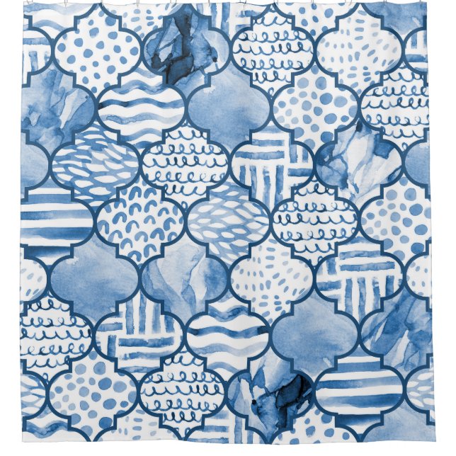 Moroccan geometric, watercolor seamless pattern. shower curtain (Front)