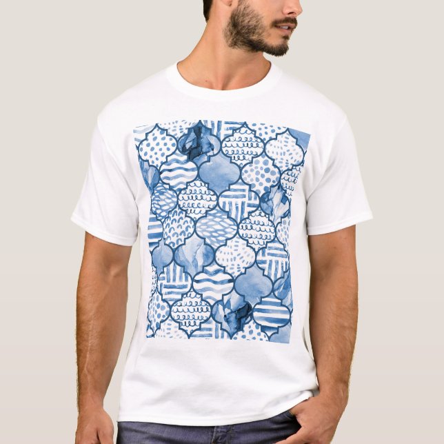 Moroccan geometric, watercolor seamless pattern. T-Shirt (Front)