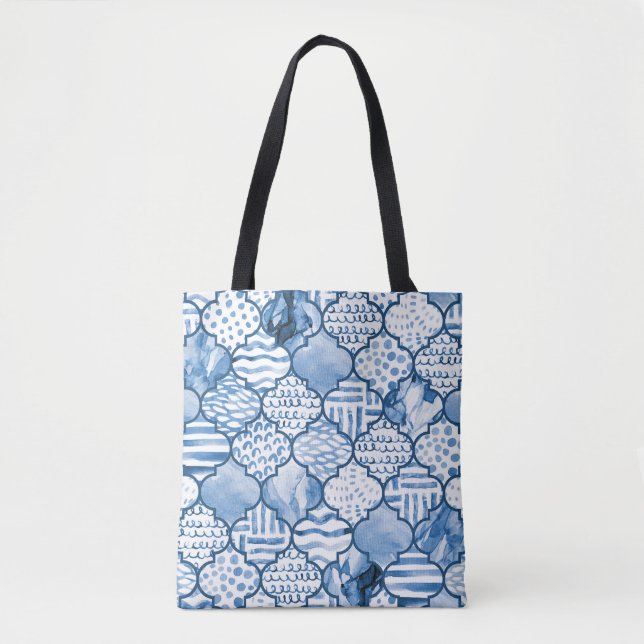 Moroccan geometric, watercolor seamless pattern. tote bag (Front)