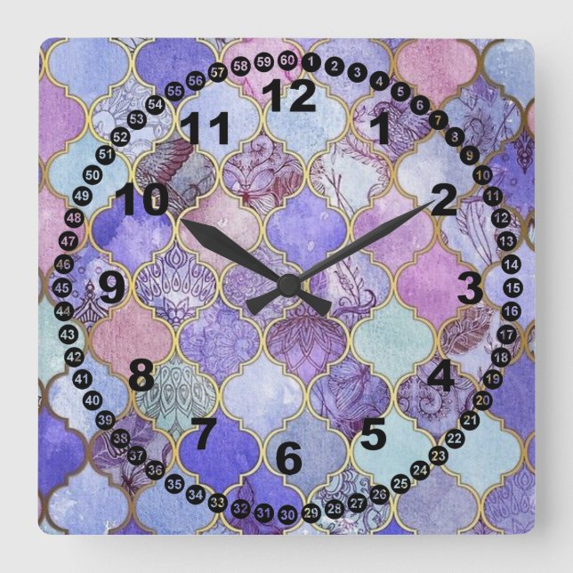 Moroccan Glass Tile Square Wall Clock (Front)