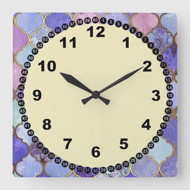 Moroccan Glass Tile Yellow Face Square Wall Clock (Front)
