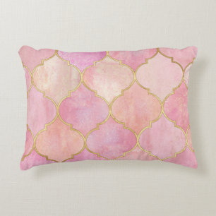 Moroccan Gold Line: Pink Watercolor Decorative Cushion