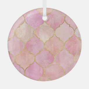 Moroccan Gold Line: Pink Watercolor Glass Tree Decoration