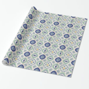 Moroccan Green and Blue Print Wrapping Paper
