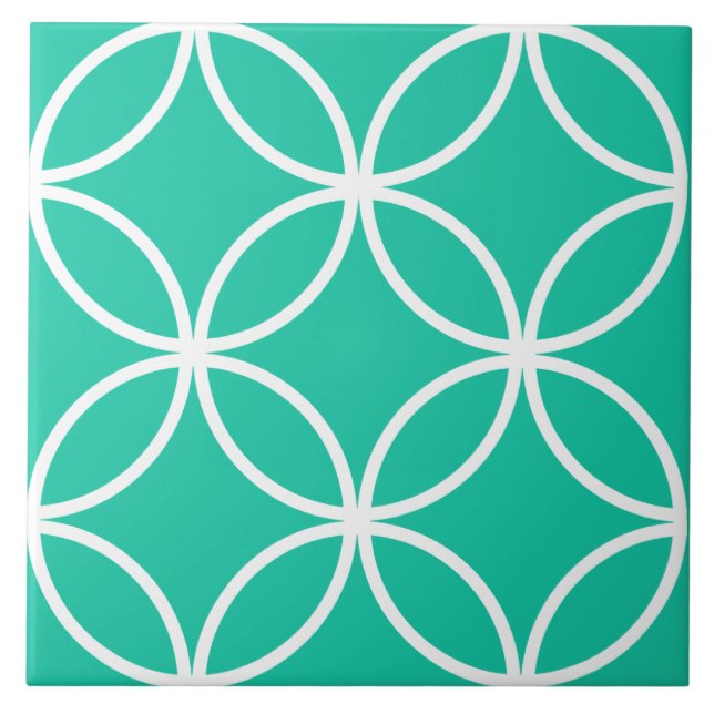 Moroccan green and white petals circle diamond ceramic tile (Front)