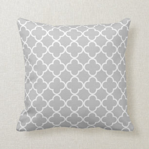 Moroccan Grey White Quatrefoil Pattern Cushion