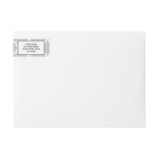 Moroccan Grey White Quatrefoil Pattern Wrap Around Label (Front)