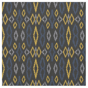 Moroccan Ikat Black Yellow Blue Pattern  Fabric