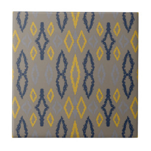 Moroccan Ikat Blue Yellow Grey Pattern   Ceramic Tile