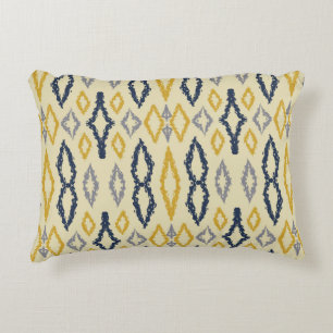Moroccan Ikat Blue Yellow Pattern Decorative Cushion