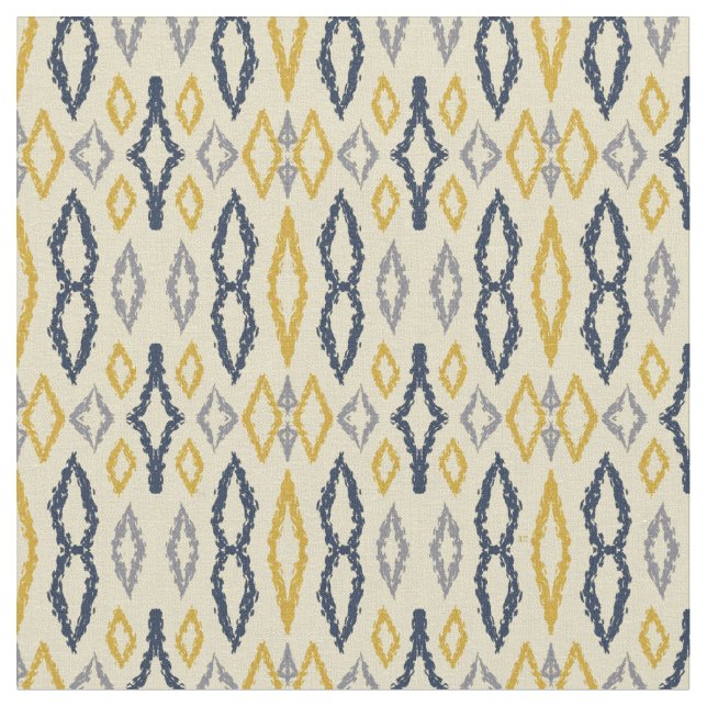 Moroccan Ikat Blue Yellow Pattern  Fabric (Close Up)