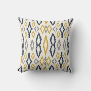 Moroccan Ikat Blue Yellow White Pattern Cushion