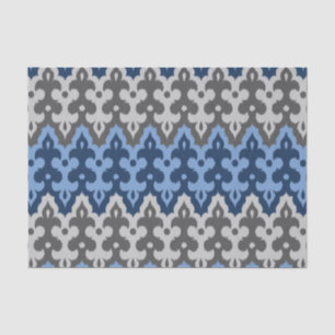 Moroccan Ikat Damask, Blue and Grey / Grey Tissue Paper