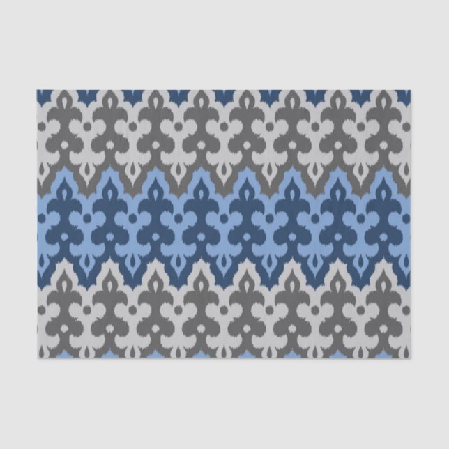 Moroccan Ikat Damask, Blue and Grey / Grey Tissue Paper (Front)