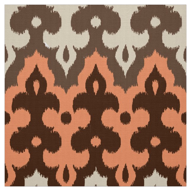 Moroccan Ikat Damask, Brown, Taupe & Coral Fabric (Swatch)