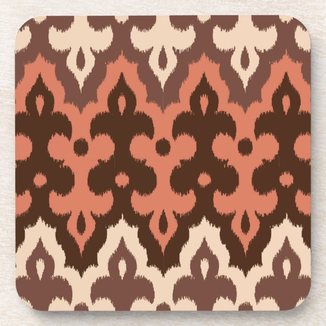 Moroccan Ikat Damask, Brown, Taupe & Rust Coaster (Front)