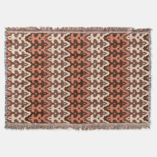 Moroccan Ikat Damask, Brown, Taupe & Rust Throw Blanket
