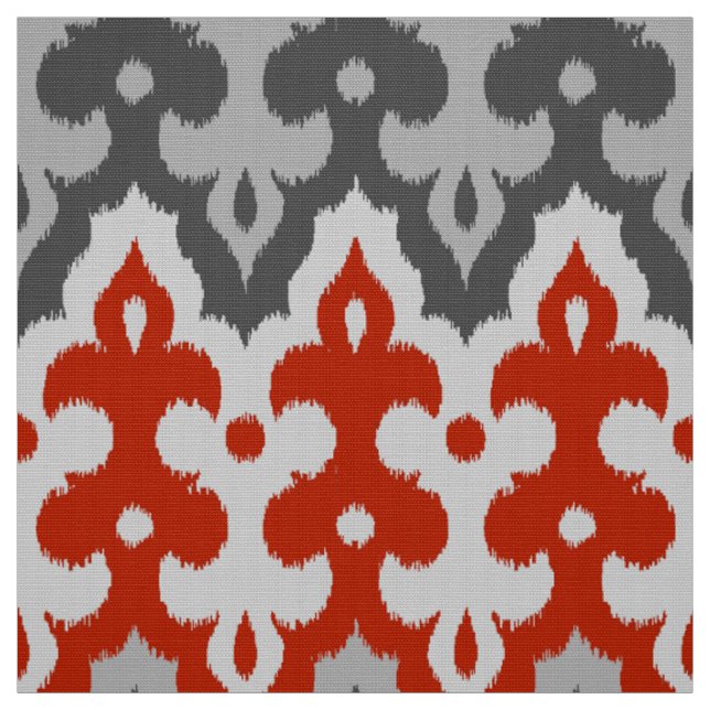 Moroccan Ikat Damask, Graphite Grey and Red Fabric (Swatch)