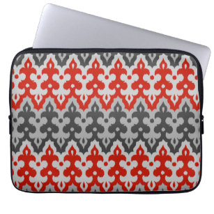 Moroccan Ikat Damask, Graphite Grey and Red Laptop Sleeve