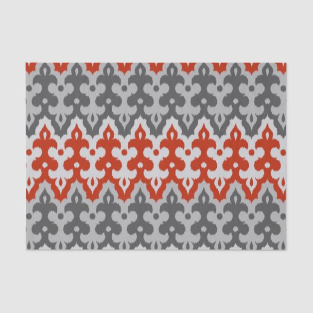 Moroccan Ikat Damask, Graphite Grey and Red Tissue Paper (Front)