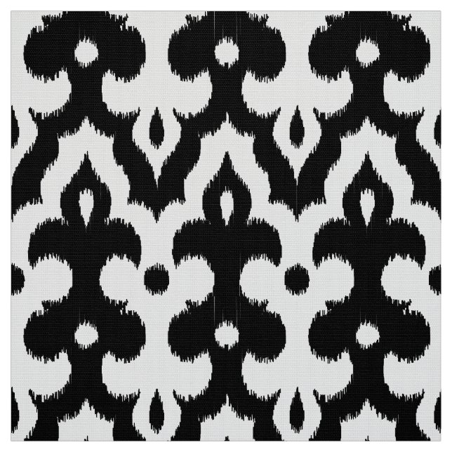 Moroccan Ikat Damask Pattern, Black and White Fabric (Swatch)