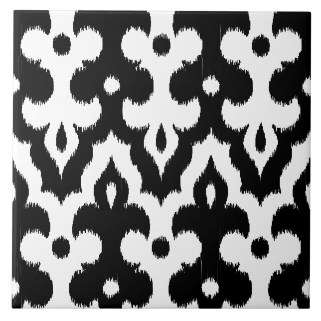 Moroccan Ikat Damask Pattern, Black and White Tile (Front)