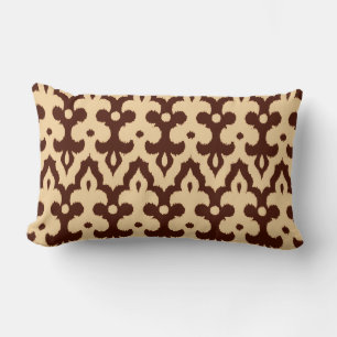 Moroccan Ikat Damask Pattern, Brown and Tan Lumbar Cushion