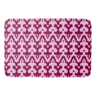 Moroccan Ikat Damask Pattern, Burgundy and Pink Bath Mat